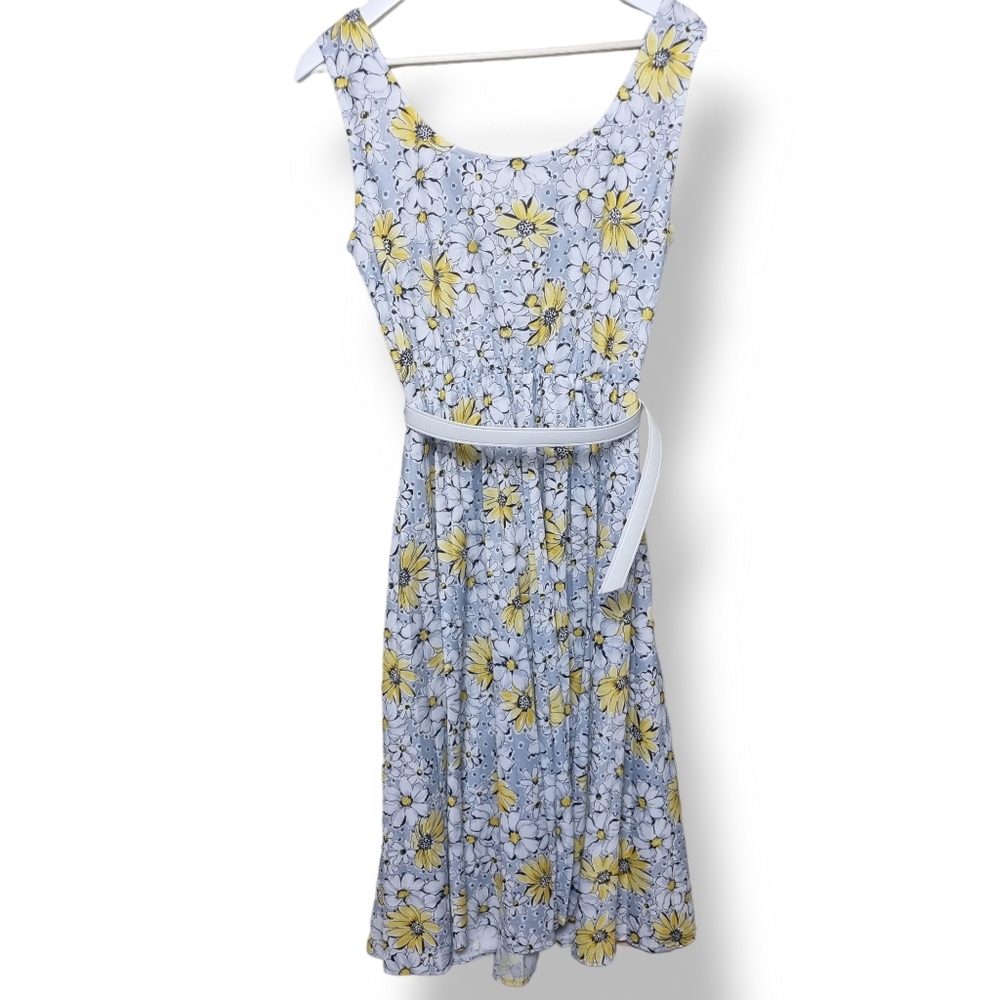 Vintage Heather Valley Dress Size 14 1970's Yellow Grey Daisy Sleeveless Button - Picture 3 of 10